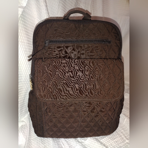 Vera Bradley Quilted Essential Brown Small Campus Backpack With Laptop Section - Picture 1 of 9